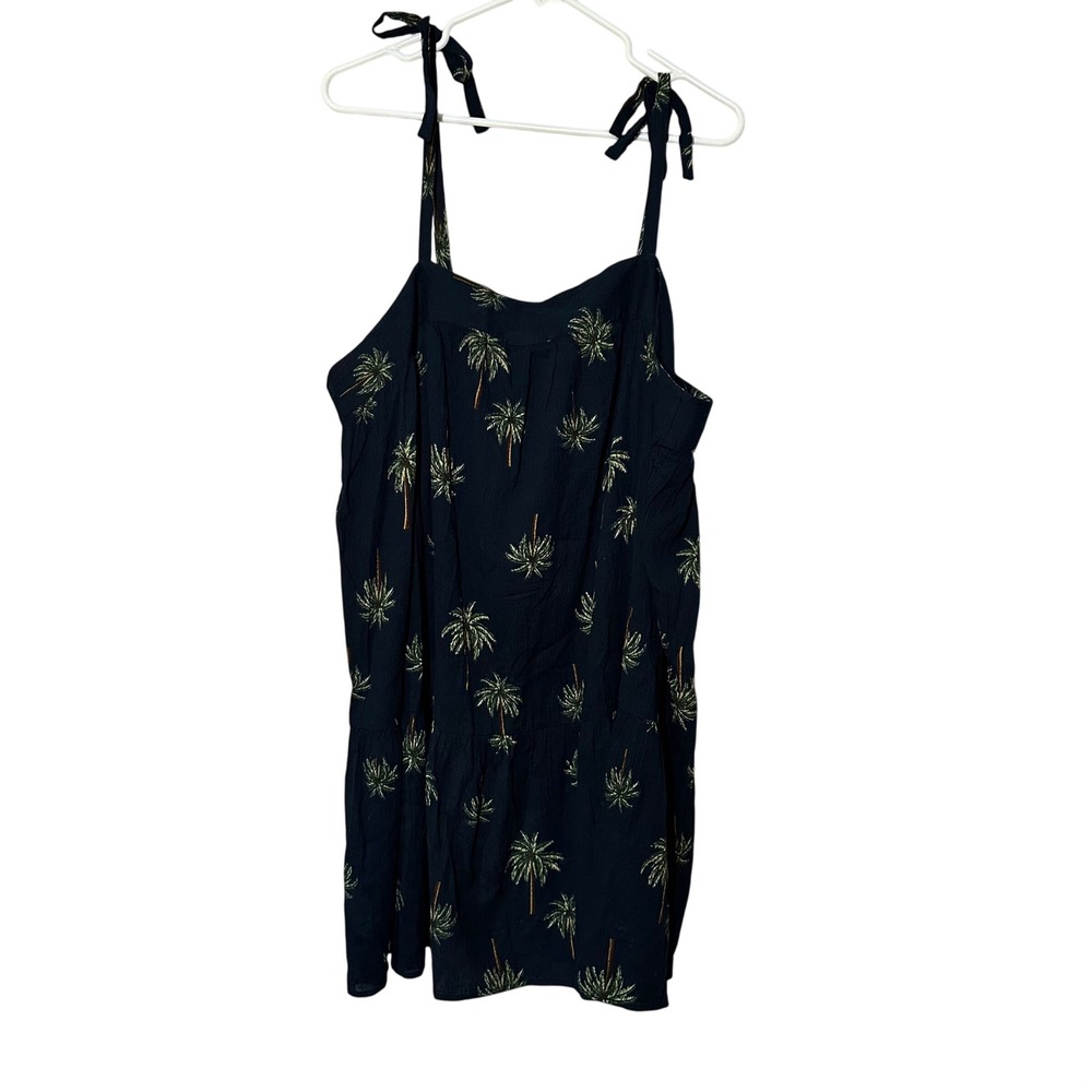 Loft Beach XXL Palm‎ Tree Print Tie Strap Dress Navy Blue Cotton Tropical NEW